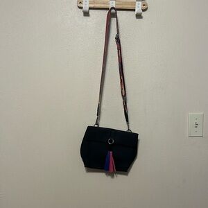 Threaded‎ Pear Tassel Crossbody Bag in Matte Black Adjustable Guitar Strap